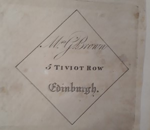 Bookplate for Mrs Brown of Tiviot (Teviot) Row