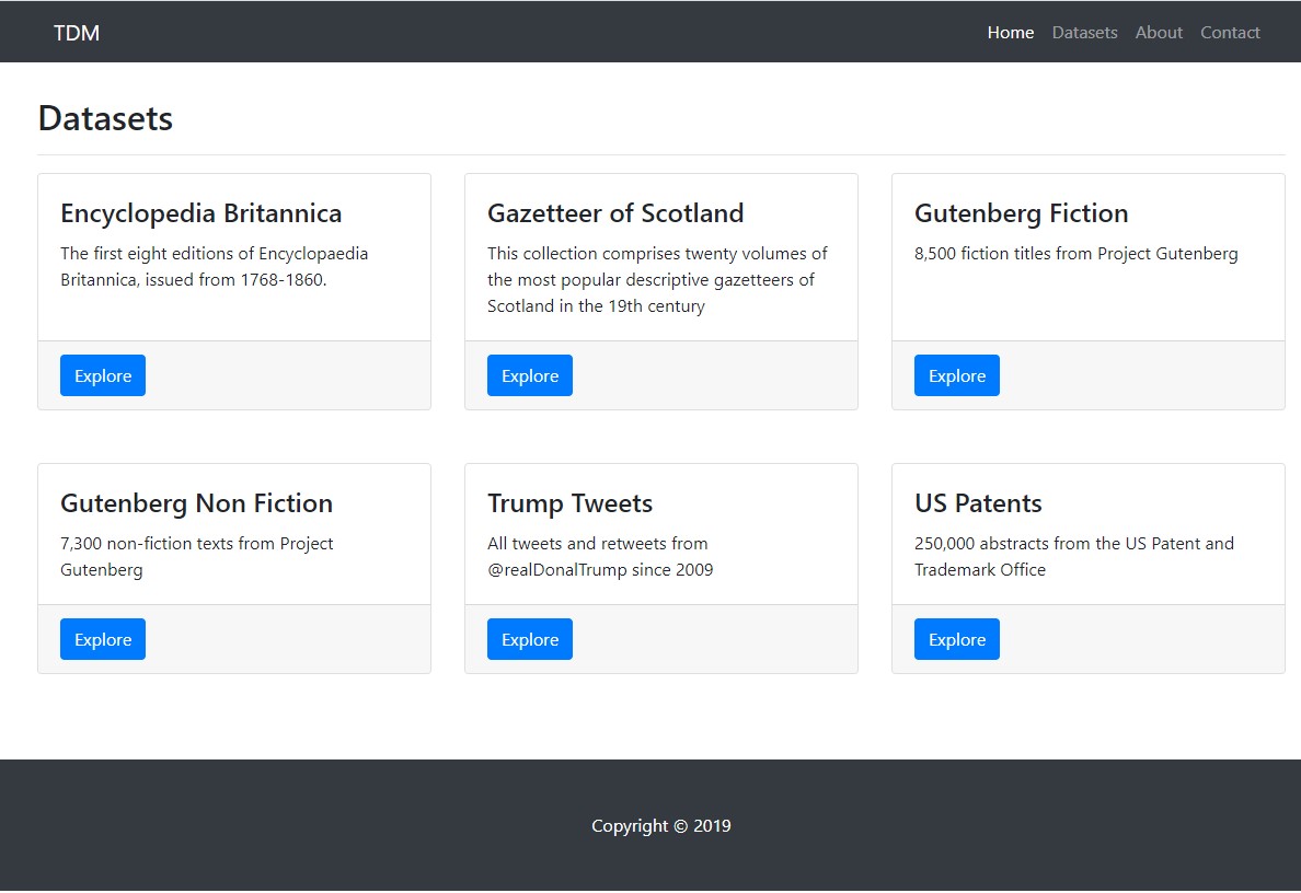 Prototype interface for the Text and Data Mining platform